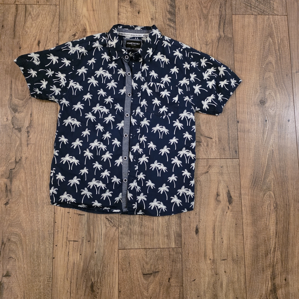 Kenneth Cole Navy and White Palm Print Kids Shirt